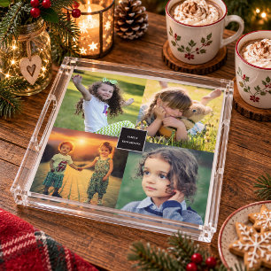 Create your own family photo collage monogrammed acrylic tray