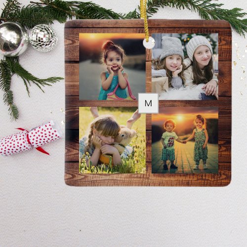 Create your own family photo collage monogrammed ceramic ornament