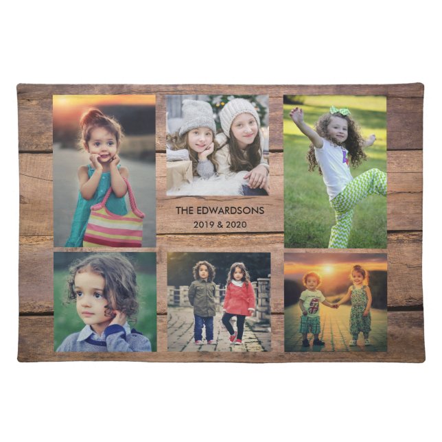 Create your own family photo collage monogrammed cloth placemat (Front)