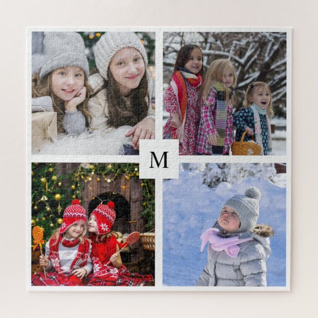 Create your own family photo collage monogrammed jigsaw puzzle (Horizontal)