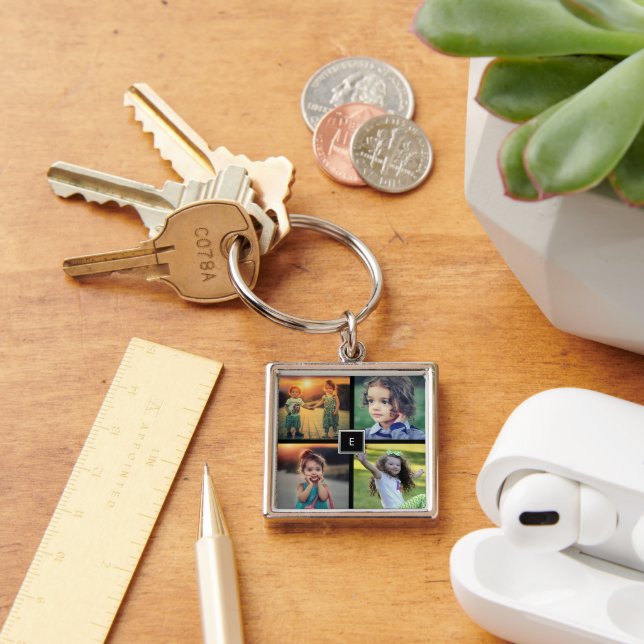 Create your own family photo collage monogrammed keychain (Desk)