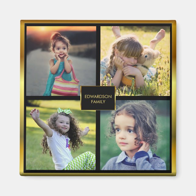 Create your own family photo collage monogrammed magnet (Front)
