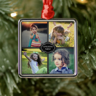 Create your own family photo collage monogrammed metal ornament