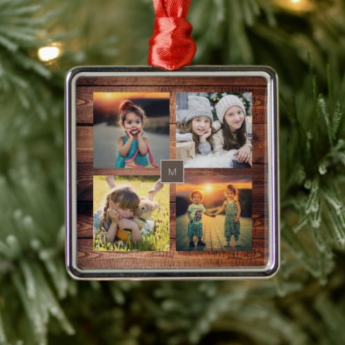 Create your own family photo collage monogrammed metal ornament