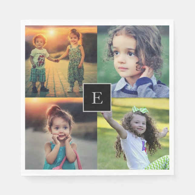 Create your own family photo collage monogrammed napkins (Front)