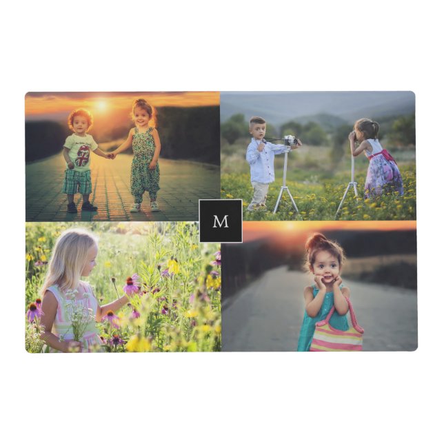 Create your own family photo collage monogrammed placemat (Front)