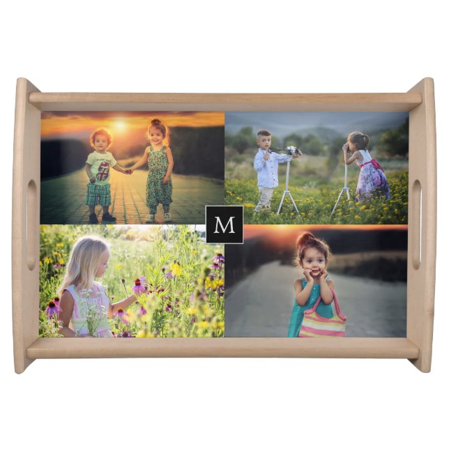 Create your own family photo collage monogrammed serving tray (Front)