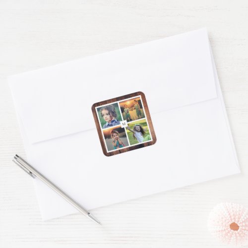Create your own family photo collage monogrammed square sticker