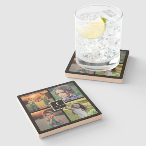 Create your own family photo collage monogrammed stone coaster