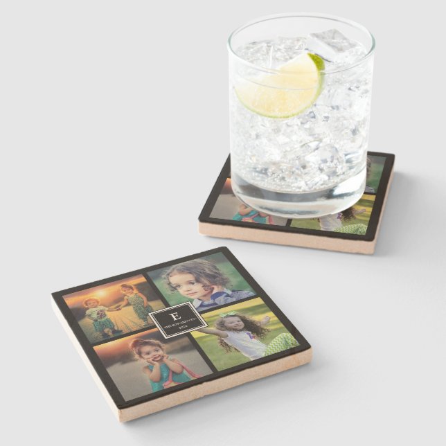 Create your own family photo collage monogrammed stone coaster (Side)