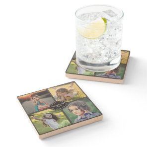 Create your own family photo collage monogrammed stone coaster