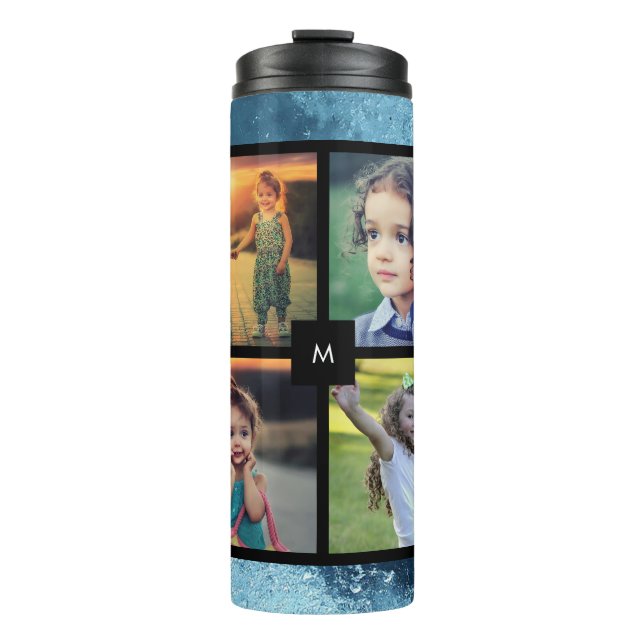 Create your own family photo collage monogrammed thermal tumbler (Front)
