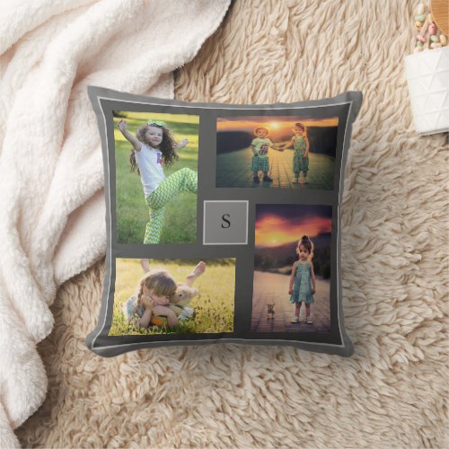 Create your own family photo collage monogrammed throw pillow