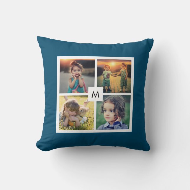 Create your own family photo collage monogrammed throw pillow (Front)