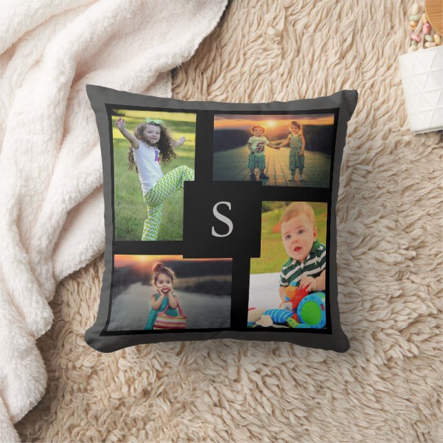 Create your own family photo collage monogrammed throw pillow (Blanket)