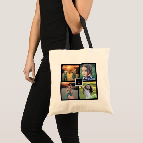 Create your own family photo collage monogrammed tote bag