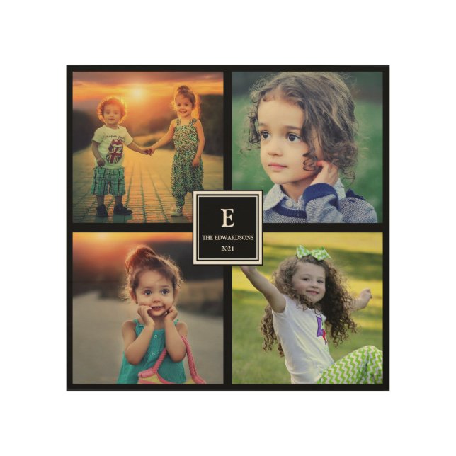 Create your own family photo collage monogrammed wood wall art (Front)