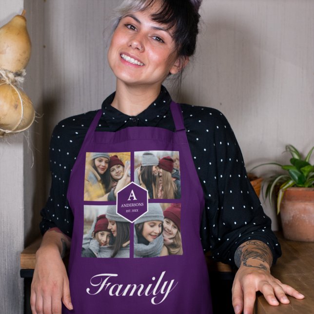 Create Your Own Family Photo Collage Purple Apron (Creator Uploaded)