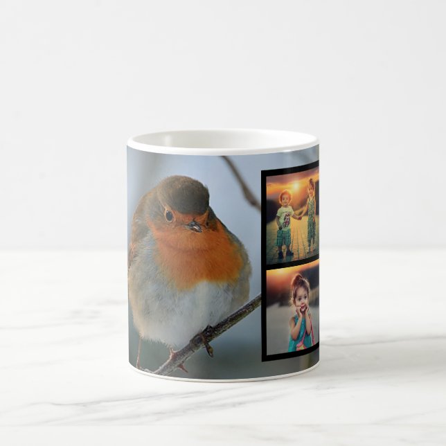 Create your own family photo collage robin bird coffee mug (Center)