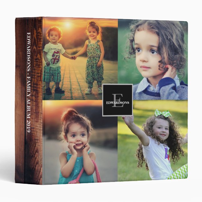 Create your own family photo collage rustic wood 3 ring binder (Front/Spine)