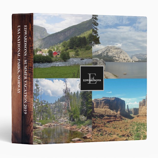 Create your own family photo collage rustic wood 3 ring binder (Front/Spine)