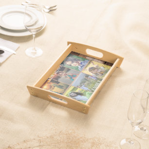 Create your own family photo collage rustic wood s serving tray