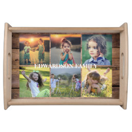 Create your own family photo collage rustic wood serving tray