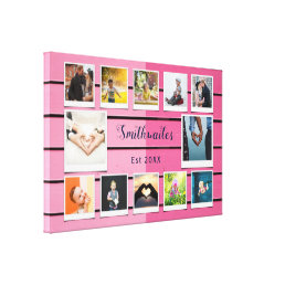Create Your Own Family Photo Collage Template Pink Canvas Print