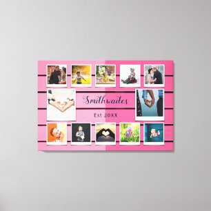 Create Your Own Family Photo Collage Template Pink Canvas Print