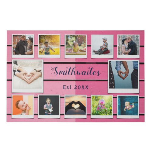 Create Your Own Family Photo Collage Template Pink Faux Canvas Print