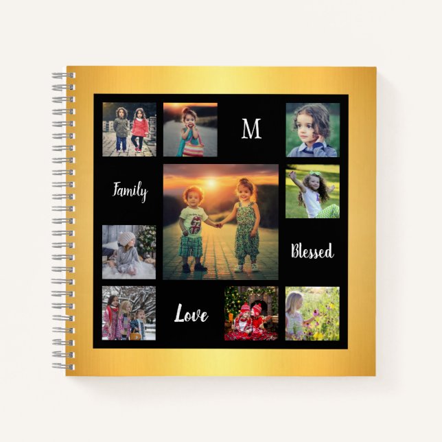 Create your own family photo collage unique gold notebook (Front)