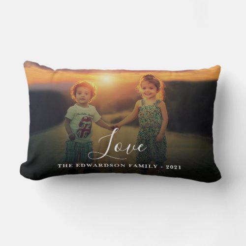 Create your own family photo Love script monogram Lumbar Pillow