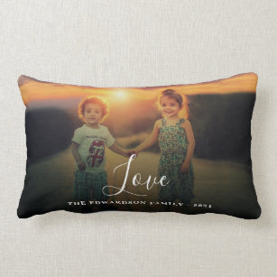 Create your own family photo Love script monogram Lumbar Pillow