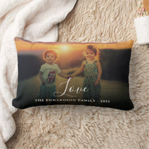 Create your own family photo Love script monogram Lumbar Pillow