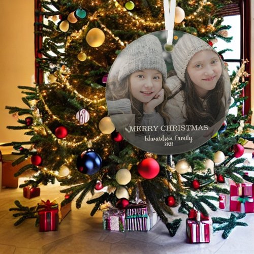 Create your own family photo Merry Christmas Glass Ornament