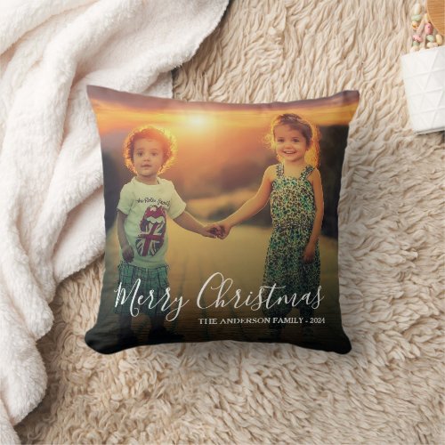 Create your own family photo Merry Christmas Throw Pillow