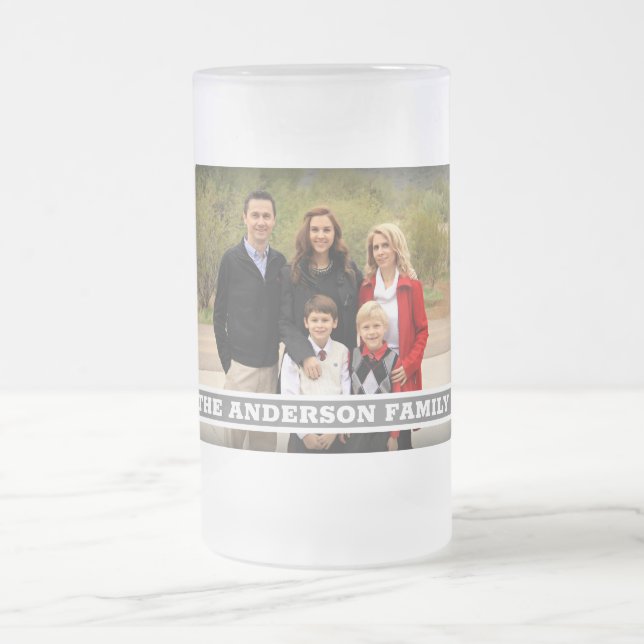 Create Your Own Family Photo Monogram Frosted Glass Beer Mug (Center)