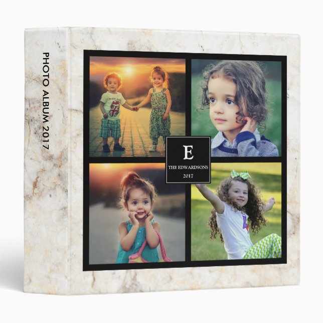 Create your own family photo monogram marble 3 ring binder (Front/Spine)