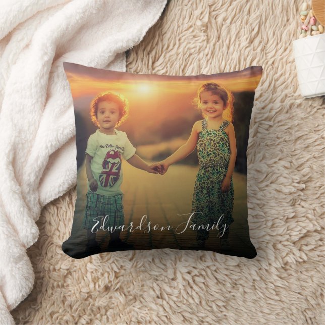 Create your own family photo monogram name throw pillow (Blanket)