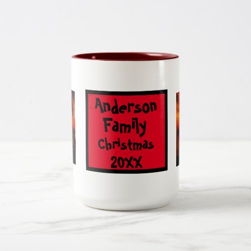 Create Your Own Family Photo Name and Holiday Year Two_Tone Coffee Mug