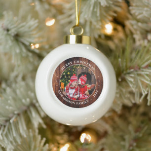 Create your own family photo personal Christmas Ceramic Ball Christmas Ornament