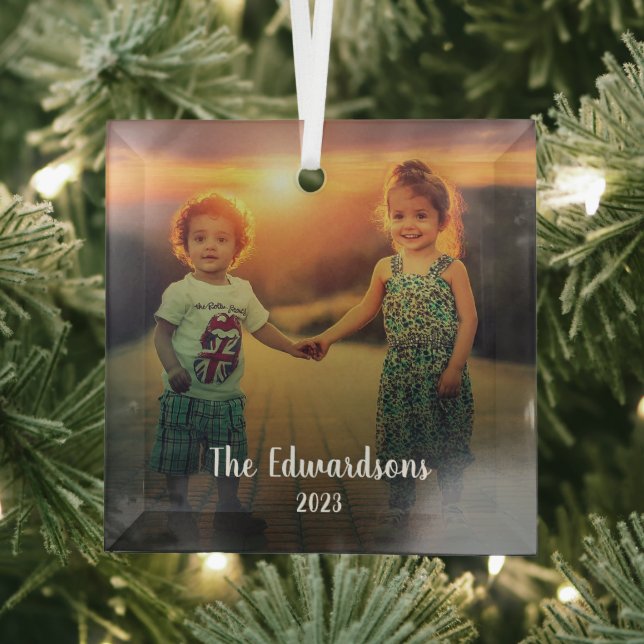 Create your own family photo personal Christmas Glass Ornament (Insitu)