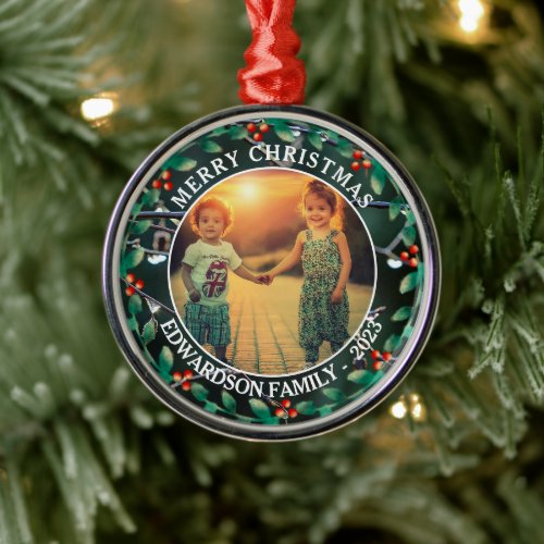 Create your own family photo personal Christmas Metal Ornament