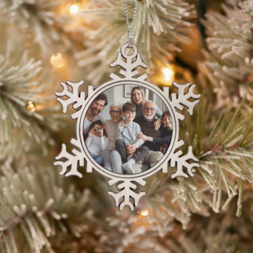 Create Your Own Family Photo  Snowflake Pewter Christmas Ornament