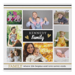 Create Your Own Family Quote 8 Photo Collage Faux Canvas Print