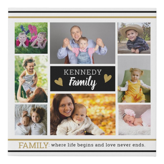 Create Your Own Family Quote 8 Photo Collage Faux Canvas Print (Front)