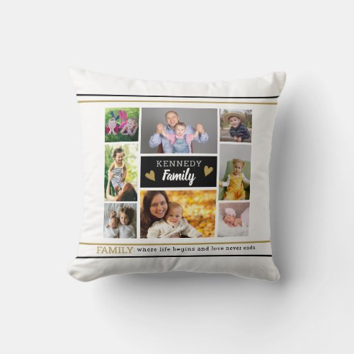 Create Your Own Family Quote 8 Photo Collage Throw Pillow