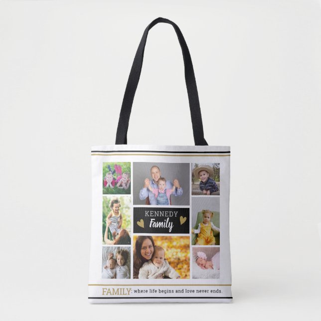 Create Your Own Family Quote 8 Photo Collage Tote Bag (Front)