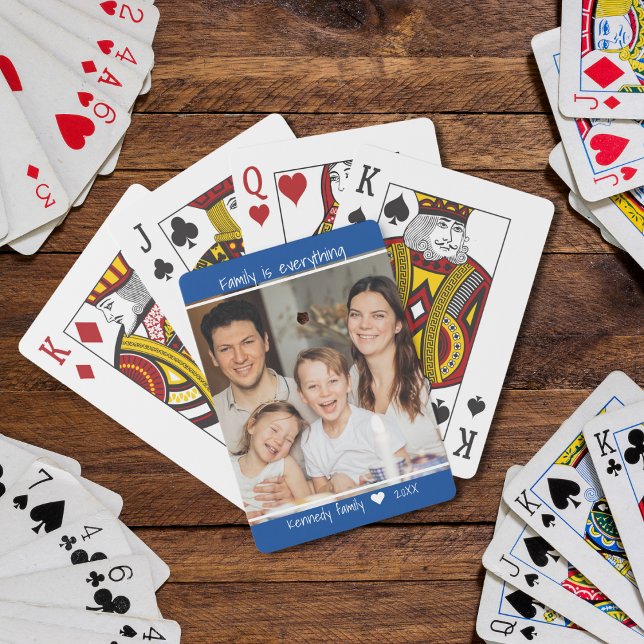 Create Your Own Family Quote Photo Name Blue Poker Cards (Create Your Own Family Name Family is everything Quote Photo Playing Cards)