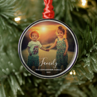 Create your own family script photo monogrammed metal ornament